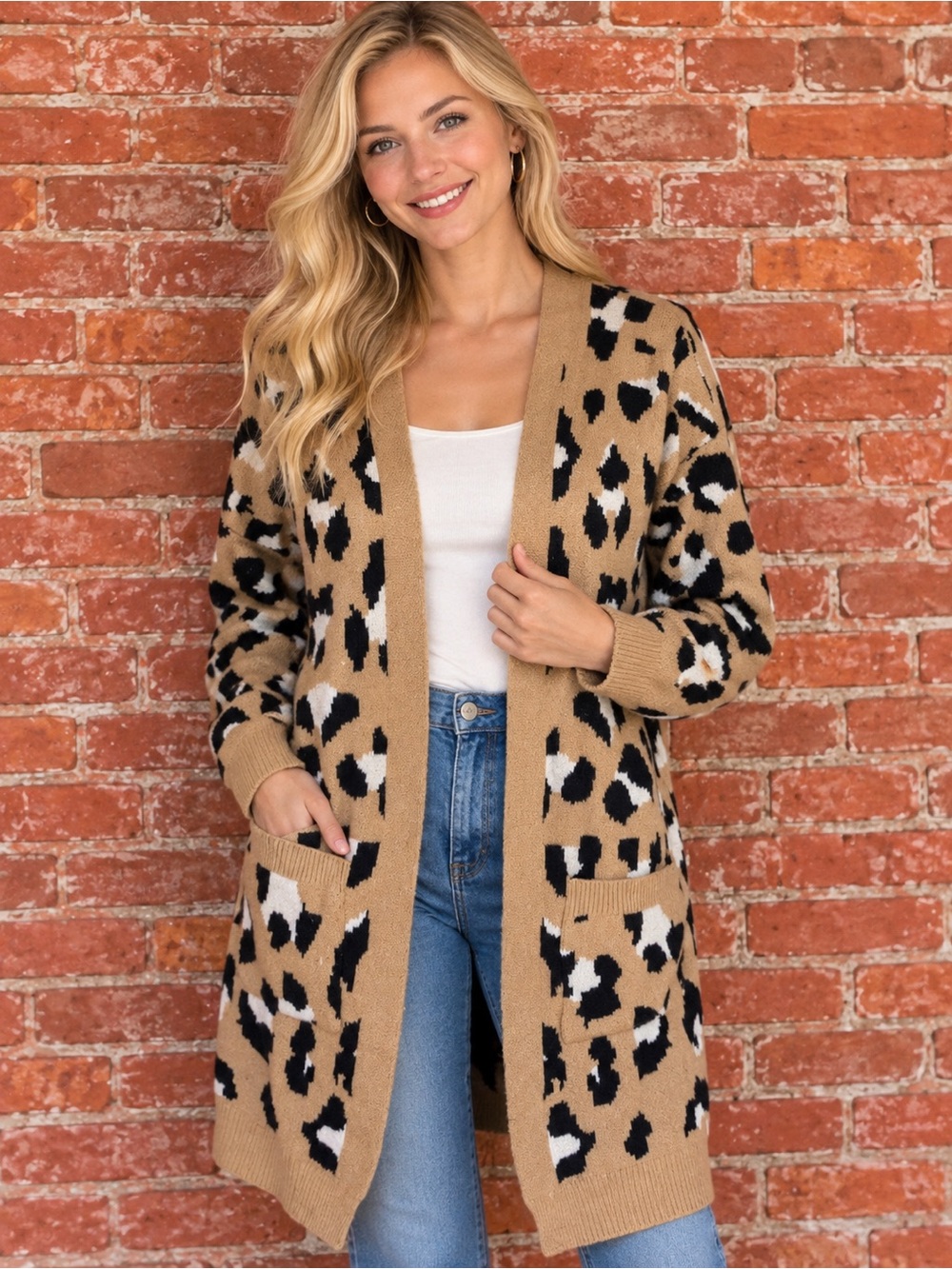 Dreamer's Tan Leopard Print Open-Front Cardigan Sweater